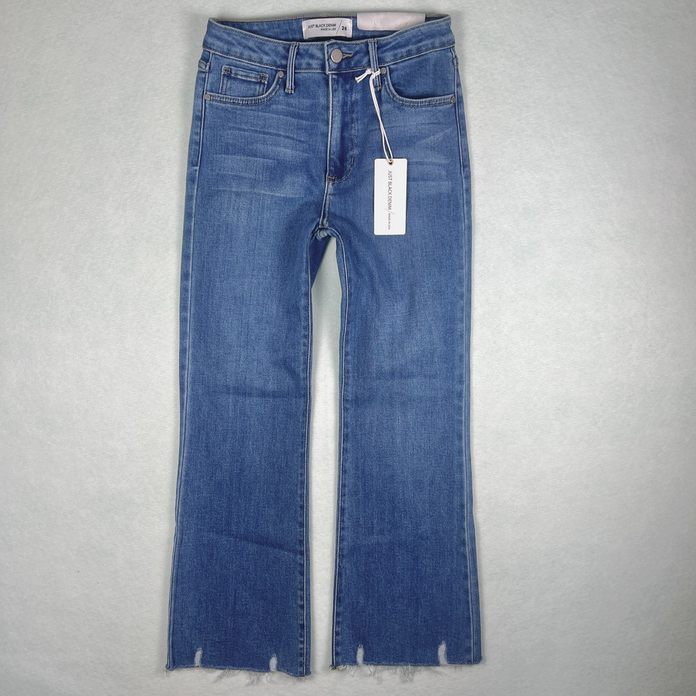 Just Black Denim Jeans 26 Frayed Crop Flare NWT Mid Rise Kick Boho Festival Raw